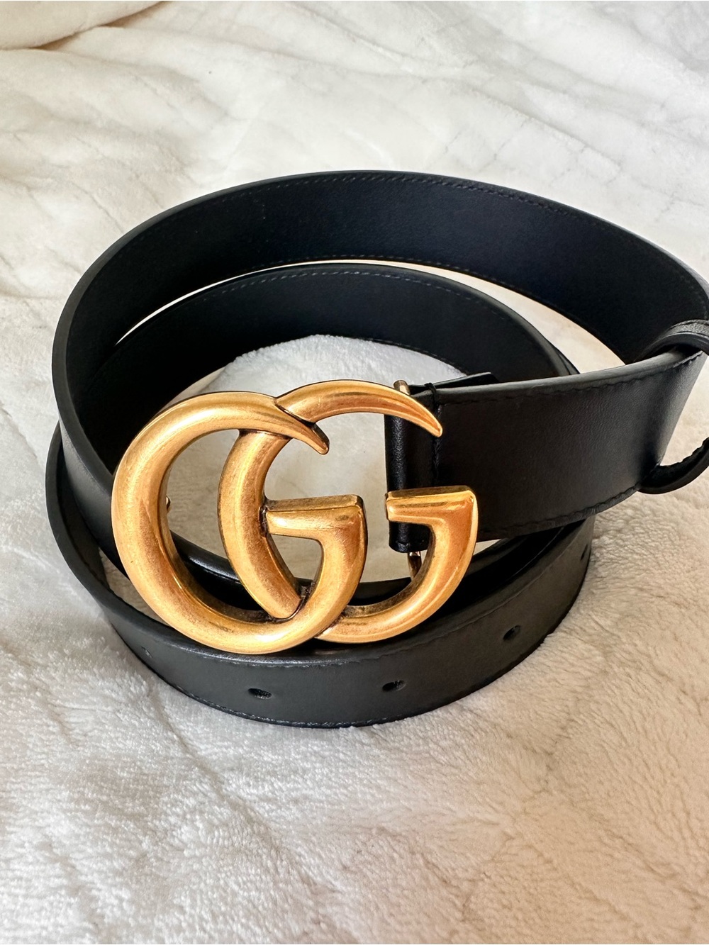 Gucci Black Leather Belt with Gold Double-G Buckle